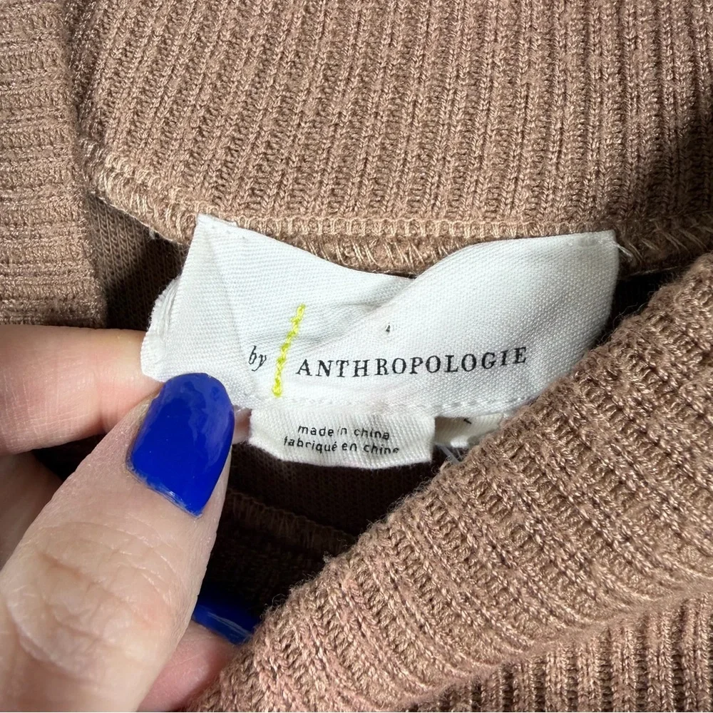 Anthropologie Tan White‎ Ribbed Puff Long Sleeve Top